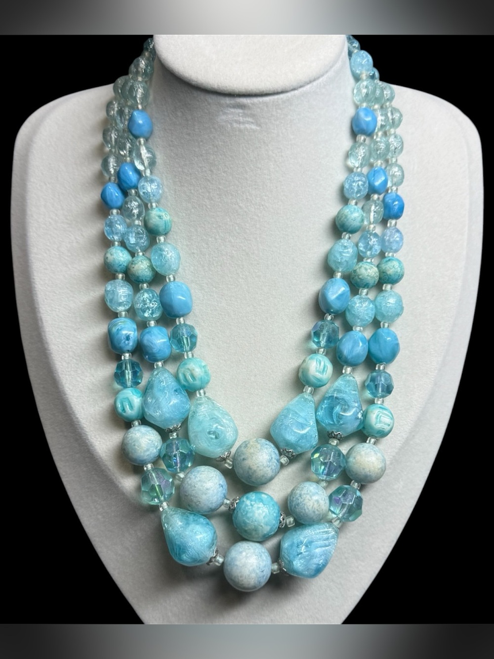Vintage 1950s Blue Lucite Acrylic Marked Germany Chunky Mid-Century Bib Necklace
